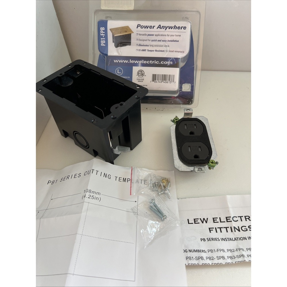 Lew Electric PB1-FPB Floor Box 15A Tamper Resistant Duplex Receptacle Bl Outlet